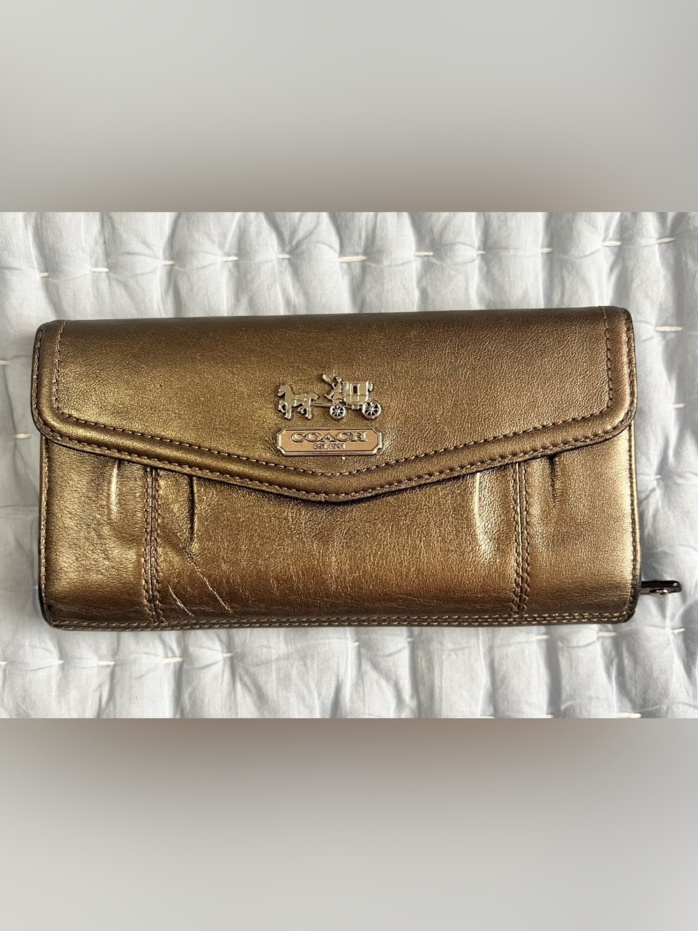 Coach Metallic Bronze Leather Continental Wallet